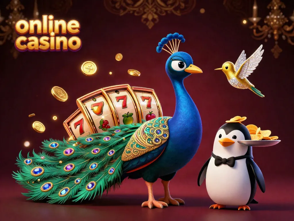 Experience thrilling entertainment at this online casino illustration featuring vibrant characters and slot reels.