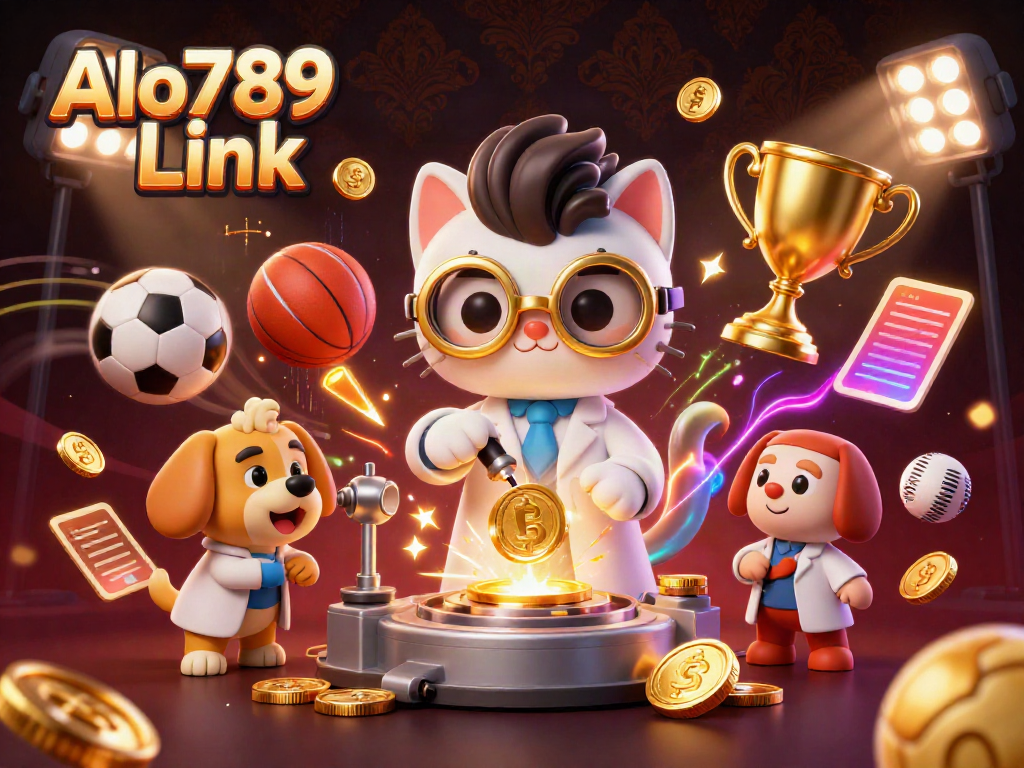 Engage with Alo789 Link's thrilling betting experience in this vibrant casino scene with dynamic characters.