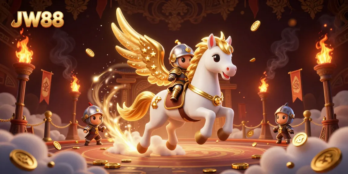 Experience thrills at JW88 with a majestic winged horse and armored knight in this dynamic casino scene.