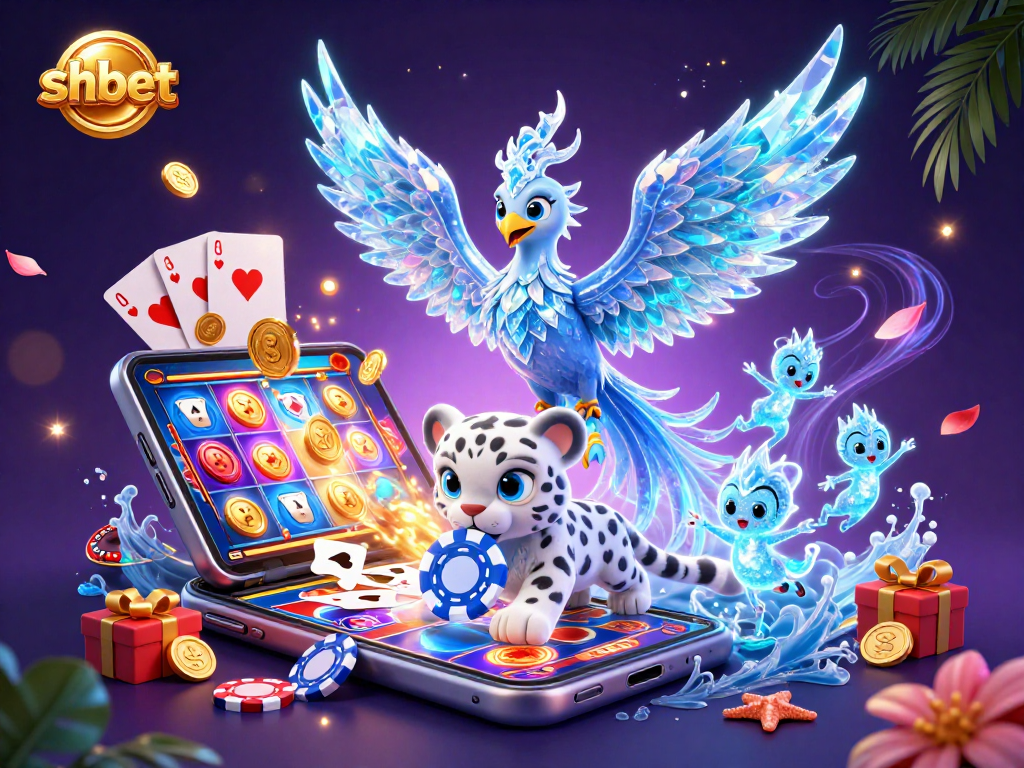 Play with shbet's ice phoenix and poker chip in an enchanting casino scene.