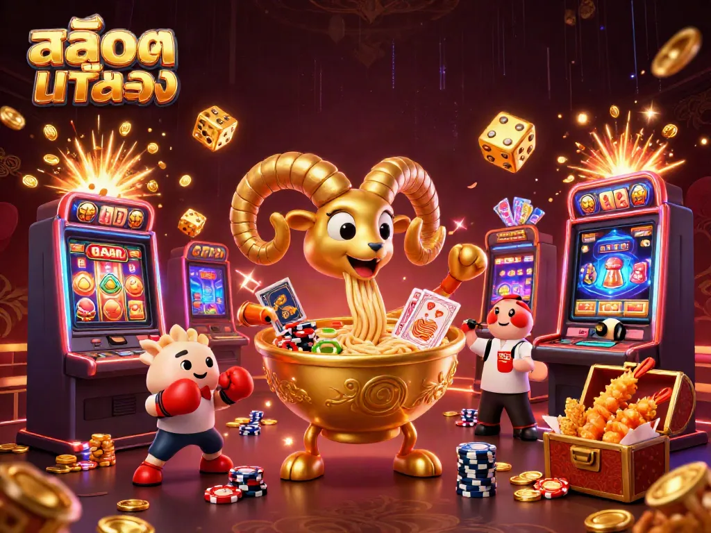 Experience the excitement of สล็อตแท้ตรง with a vibrant and dynamic casino scene featuring fun characters and game elements.
