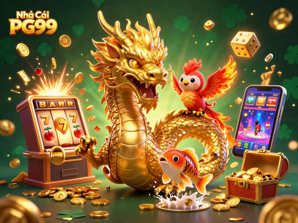 Experience thrilling wins at Nhà Cái PG99 with vibrant 3D casino illustrations showcasing jackpot excitement.