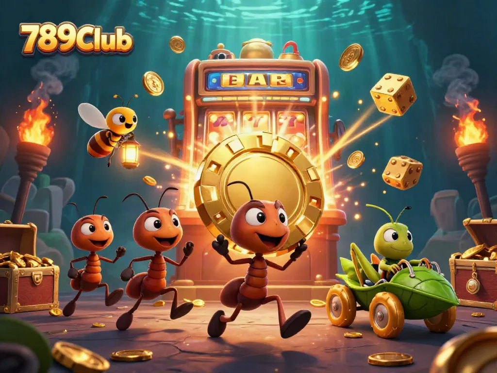 Experience the excitement of 789Club as cartoon ants pull off a heist amid casino riches.