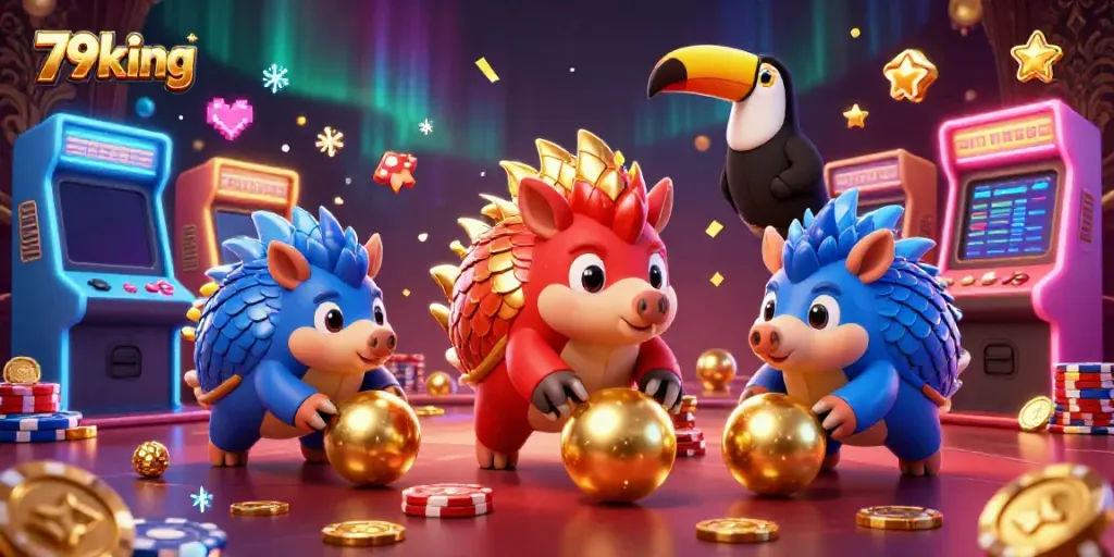 Experience 79king's thrilling gaming action with rival pangolins and vibrant casino elements.