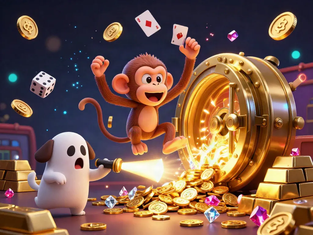 Engage with mubet's vibrant casino scene featuring a poltergeist monkey and ghost-hunter puppy in action.