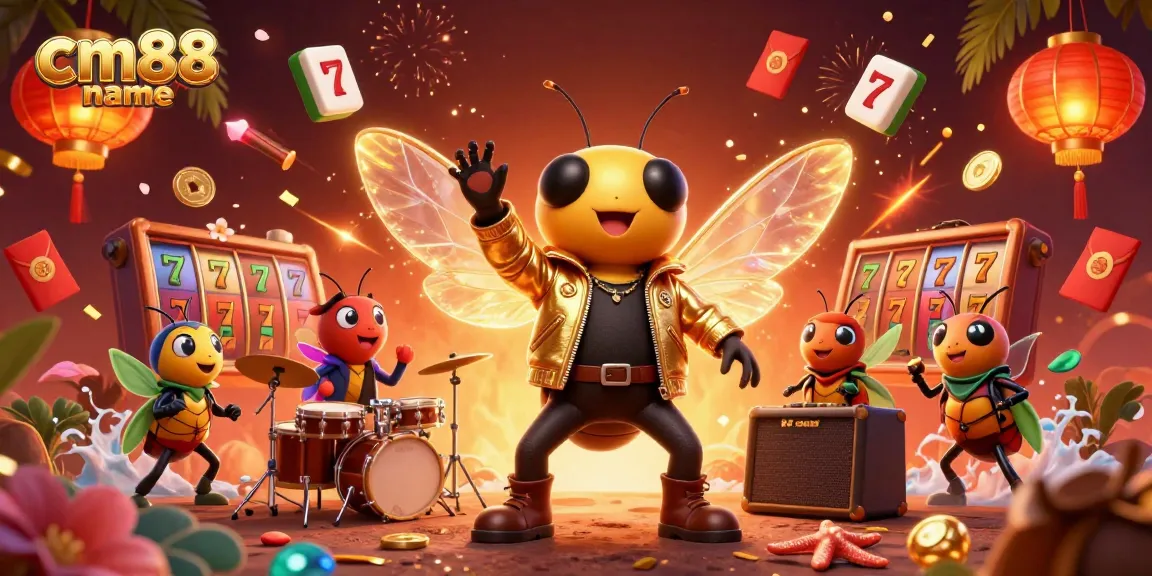 Engage in winning strategies with cm88 name's vibrant casino scene featuring a cicada rock star and dynamic game elements.