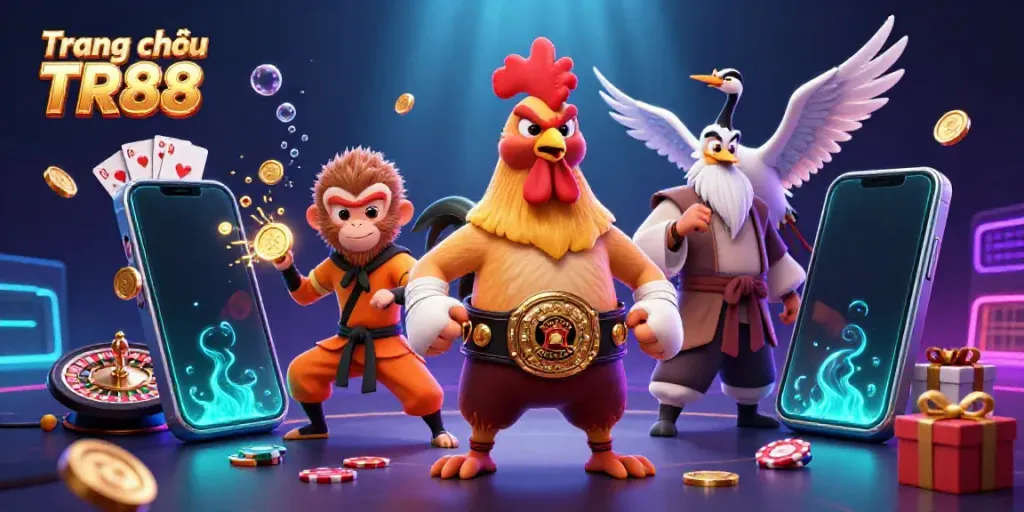 Experience thrilling games at Trang chủ TR88 with vibrant characters and dynamic casino elements.