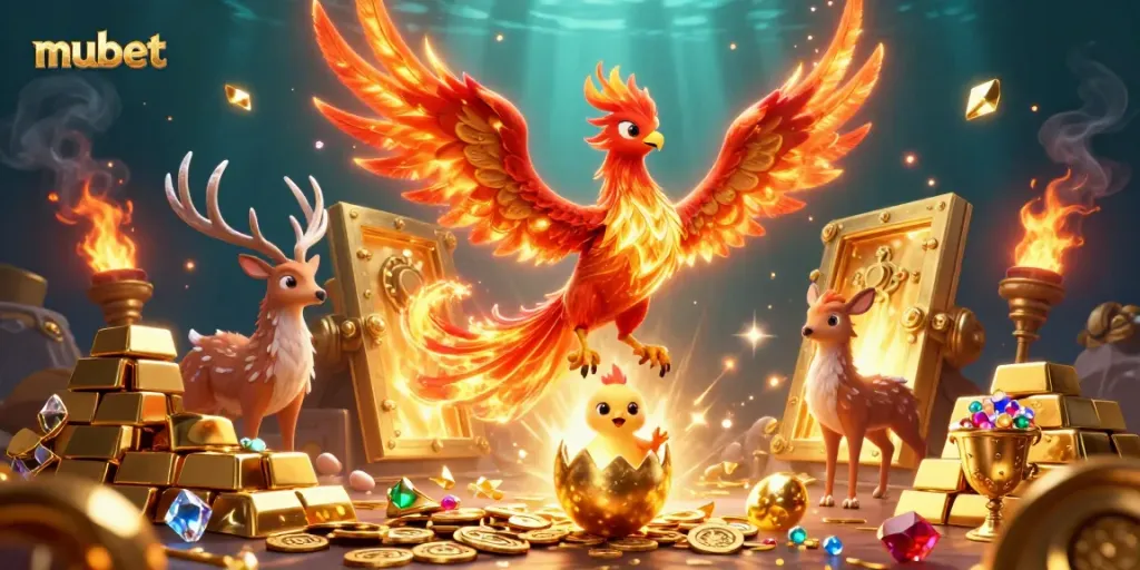 Experience the vibrant energy of mubet with a dazzling phoenix and treasure scene.
