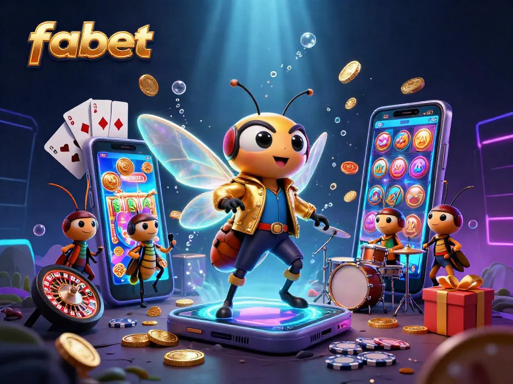 Experience excitement with fabet in this vibrant 3D casino illustration showcasing dynamic gaming elements.