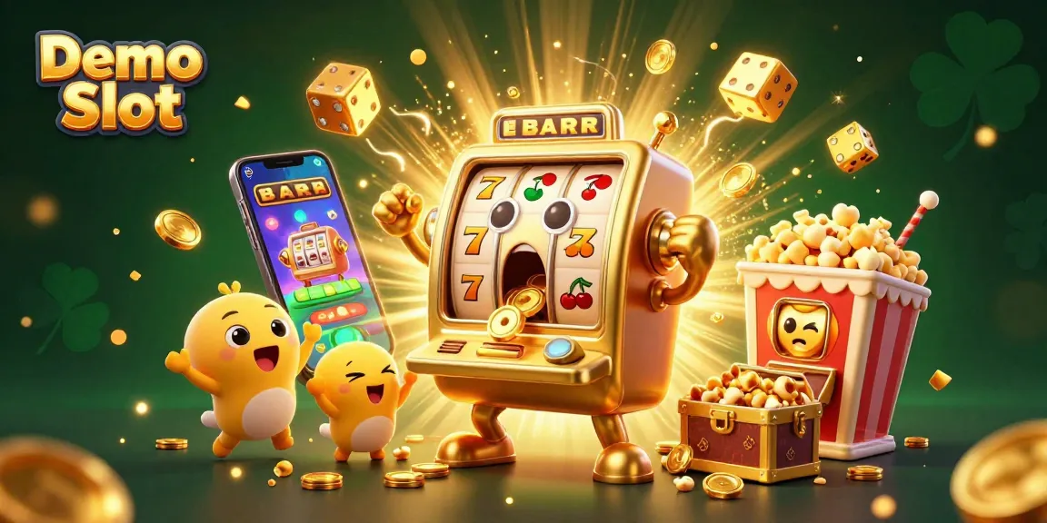 Spin the Demo Slot as golden coins pour out thrillingly from its surprised face in a vibrant casino scene.